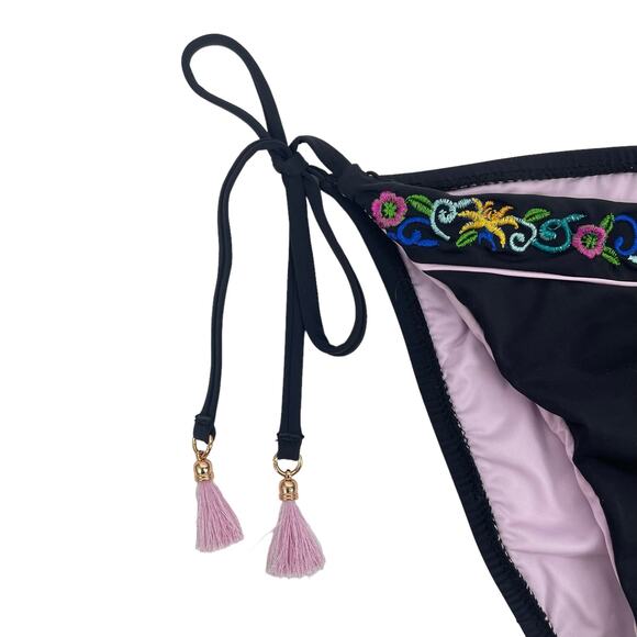 Nanette Lepore Vamp Swim Bikini Bottom Tassel Tie Black Size 10 - Picture 6 of 10
